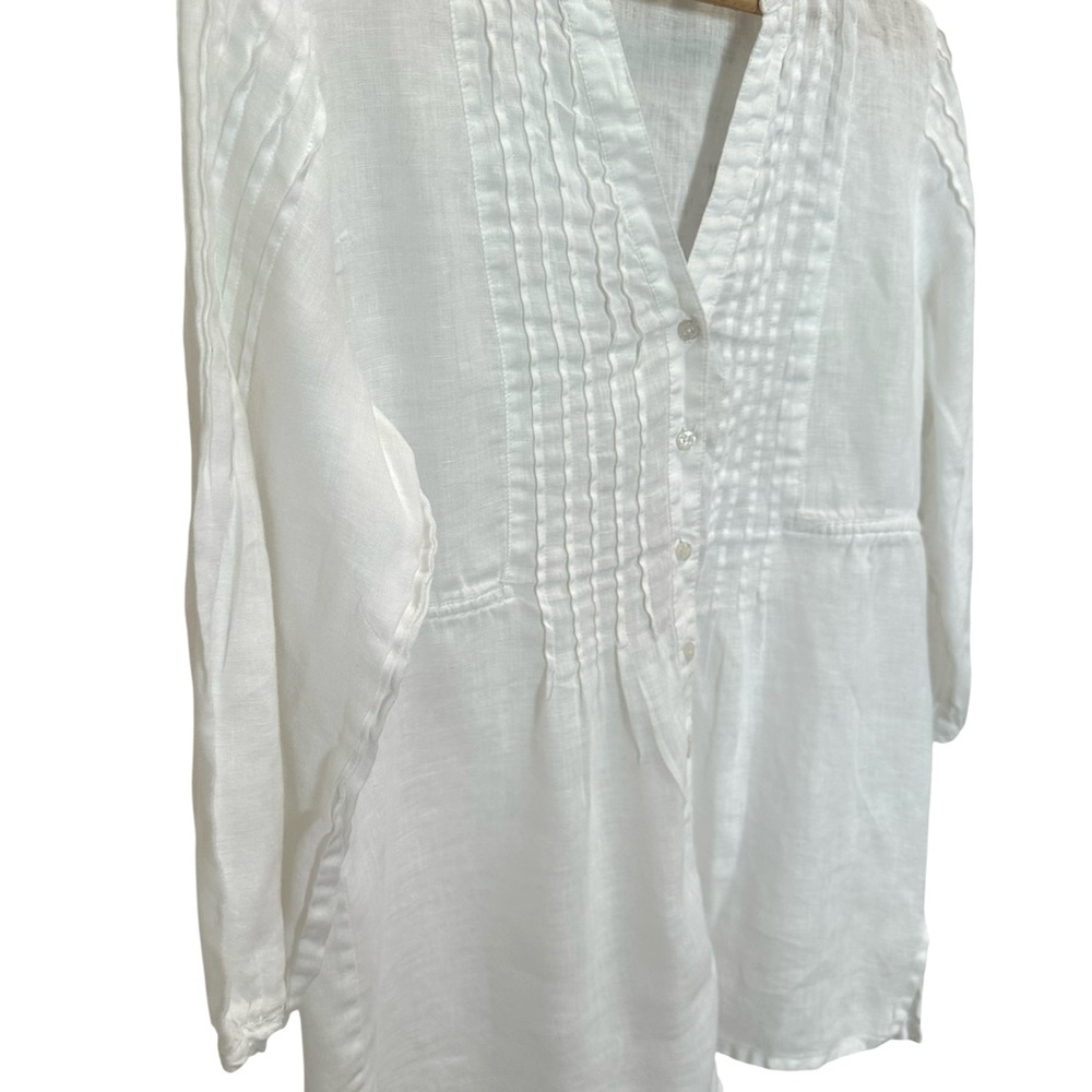 100% Linen Chico's White Button-Down Blouse/ Classic/boho chic/ cottagecore